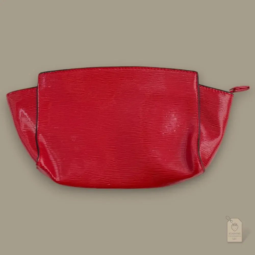 Estée Lauder Red Faux Epi Leather Cosmetic Bag Trapezoid Makeup Pouch L: 10.25" - Picture 2 of 5